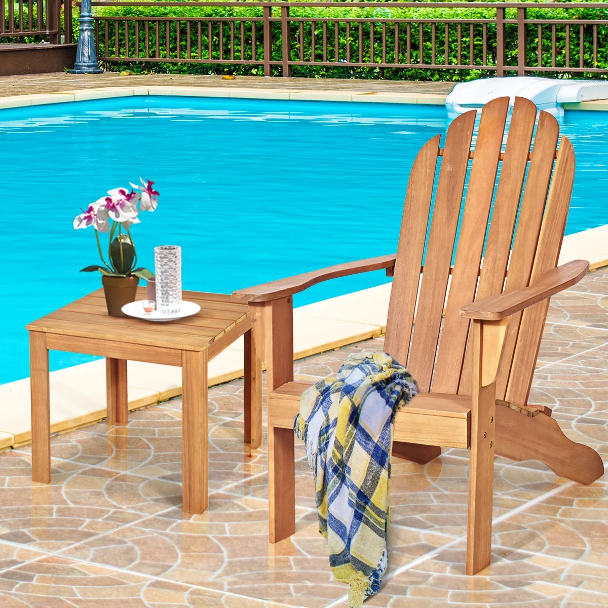 Costway Outdoor Adirondack Chair Accent Chair Solid Wood sturdy Patio Garden Deck Furniture Gray