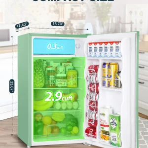 Upstreman 3.2 Cu.Ft Mini Fridge with Freezer, Single Door Mini Fridge, Dorm Fridge, Adjustable Thermostat, Mini Refrigerator for Bedroom, Office, Dorm, Black-BR321