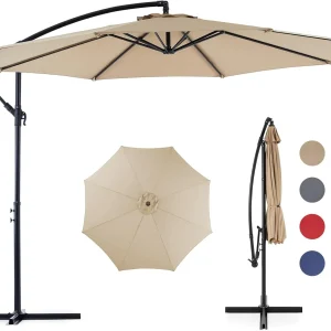 9.8FT Offset Patio Umbrella Hanging Cantilever Umbrella Outdoor Sun Shade with Easy Tilt Adjustment, 8 Ribs, UV Protection for Backyard, Lawn, Garden and Pool, Blue