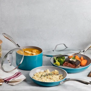 Gotham Steel Nonstick Pots and Pans 20 Piece Kitchen Ceramic Cookware Set Bakeware Cooking Frying Skillet Sauce Pan Aqua Blue