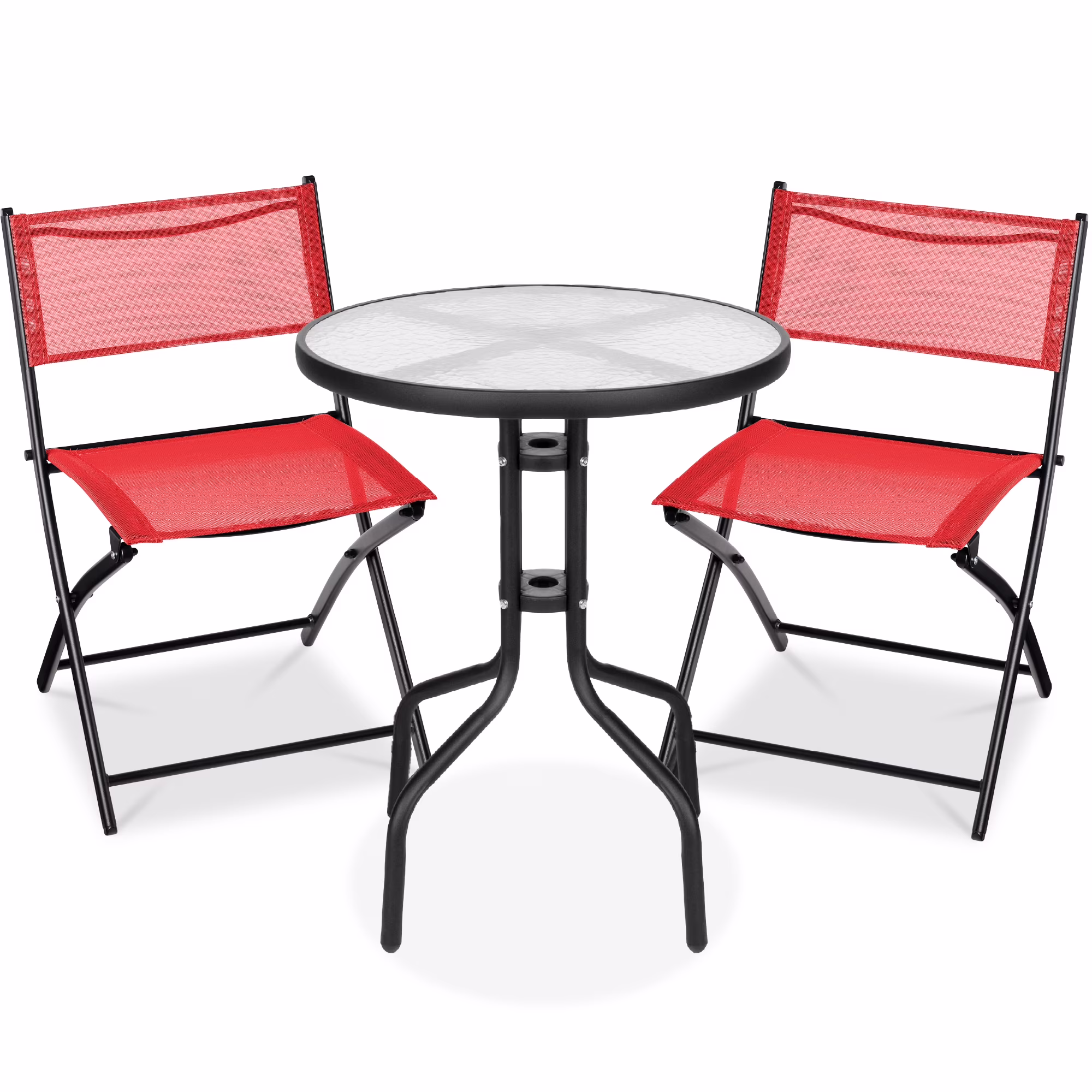 Best Choice Products 3-Piece Patio Bistro Dining Furniture Set w/ Glass Tabletop, Folding Chairs - Gray