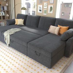 VanAcc Sofa Bed, Sleeper Sofa with Storage Chaise 2 in 1 Pull Out Couch Living Room