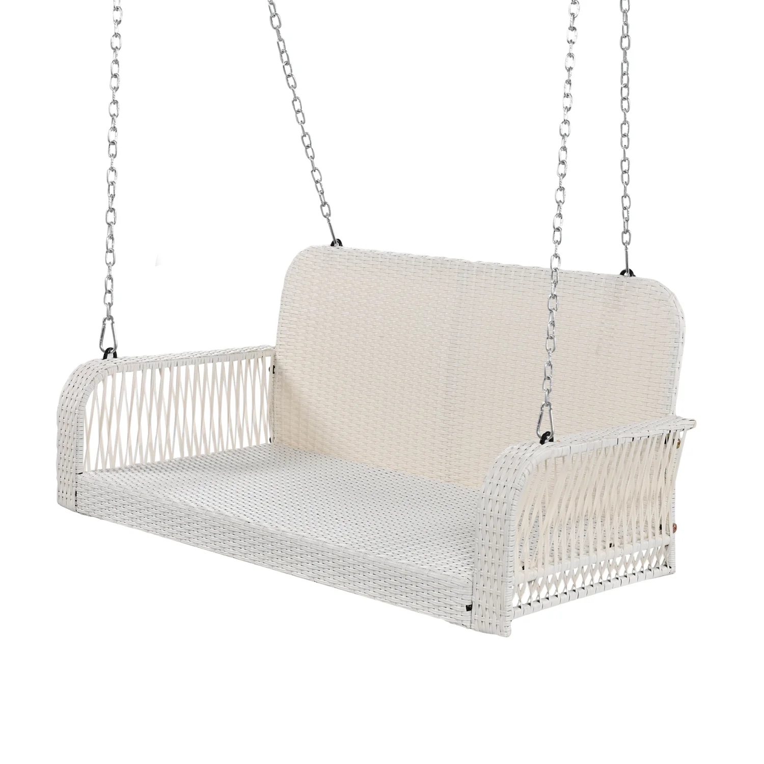 Harper & Bright Designs PE Ratten Porch Swing Chair, 2-Seater Hanging Swing Bench with Chains, All Weather Design Patio Furniture Swing for Backyard Garden Poolside, Grey and White
