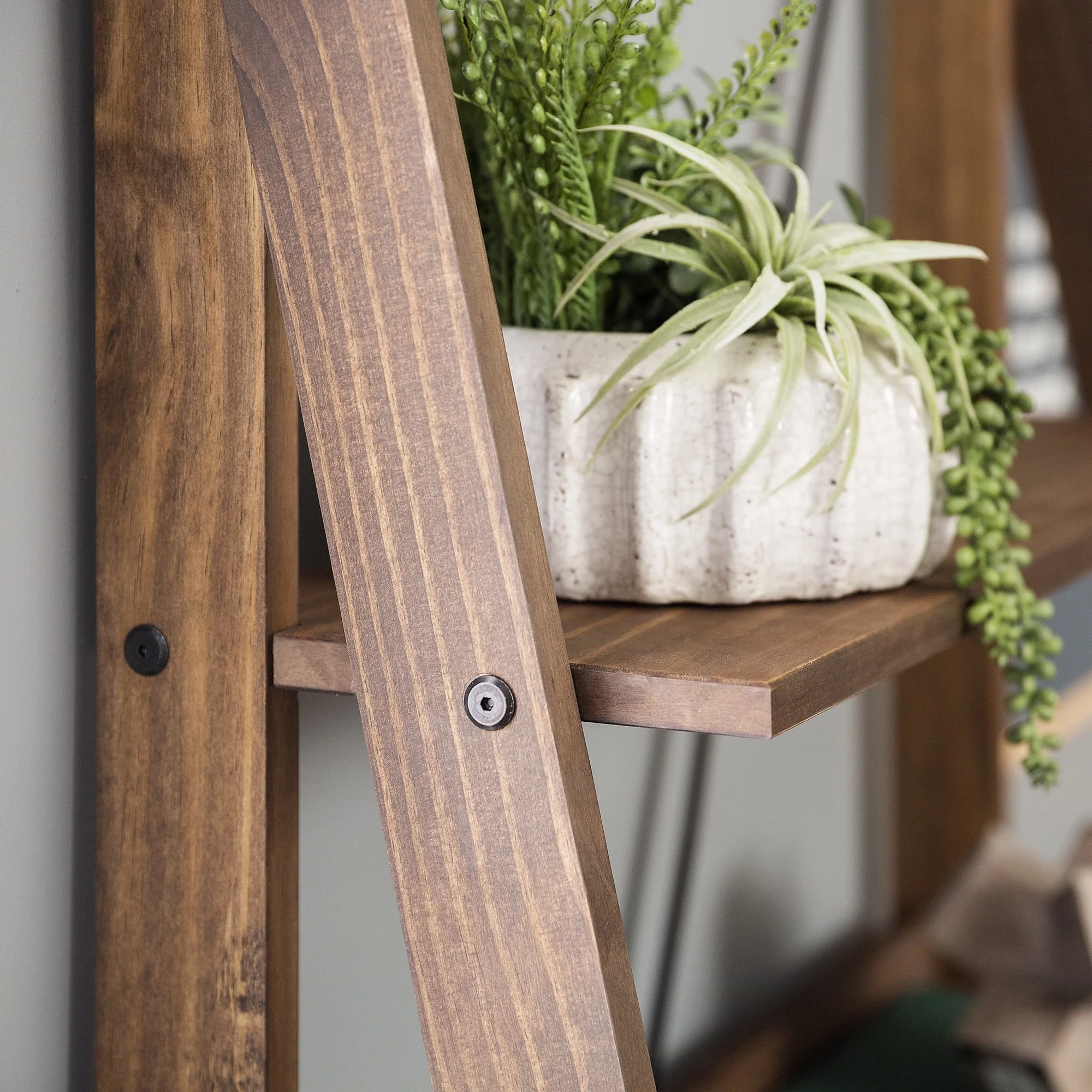 Walker Edison Solid Wood 4-Shelf Ladder Bookshelf, Brown