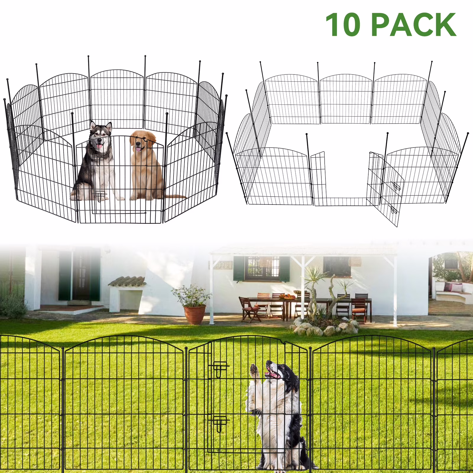 BSHAPPLUS® Garden Fence 10 Pack ,33in (H) x 24ft (L) Metal Fence,Rustproof Decorative Fence,Animal Wire Fence,Wrought Iron Fence, Outdoor Picket Fencing No-Dig for Yard, Lawn and Patio Borders