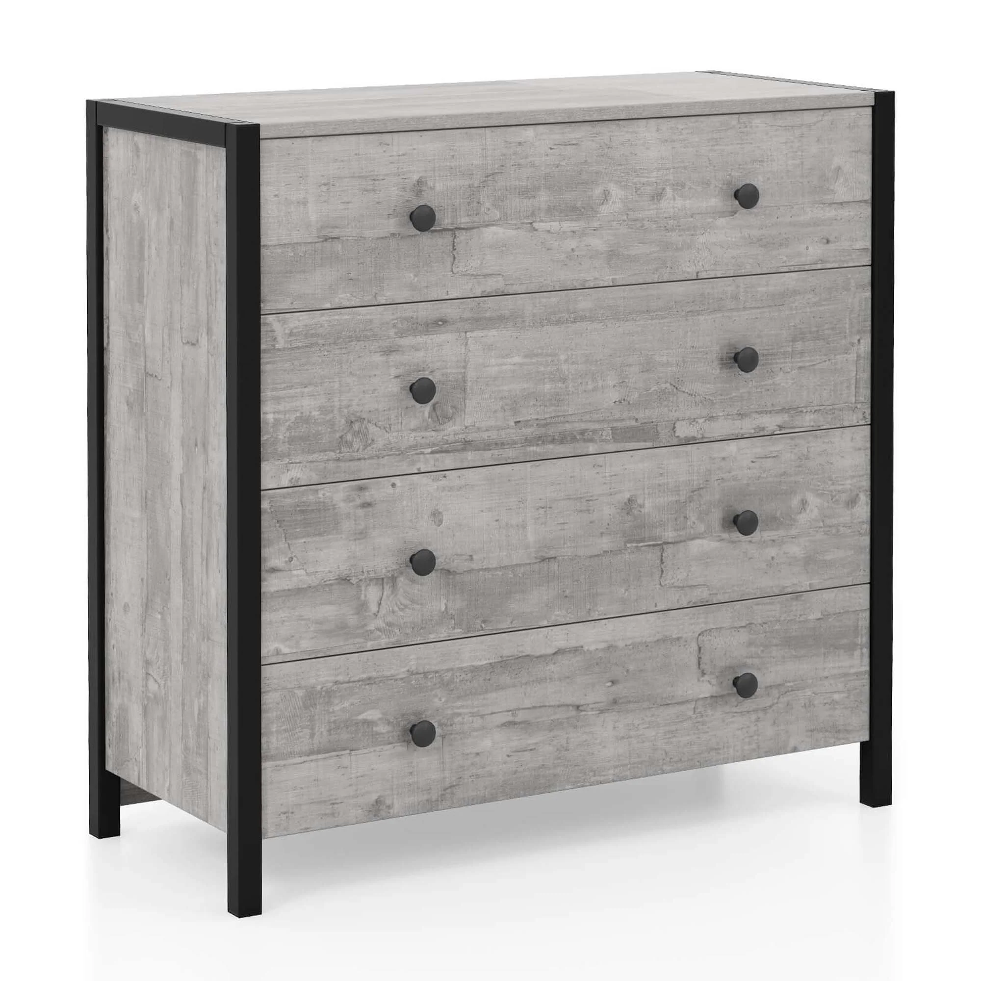 Costway 4-Drawer Dresser Modern Chest of Drawers Wooden Storage Dresser Grey