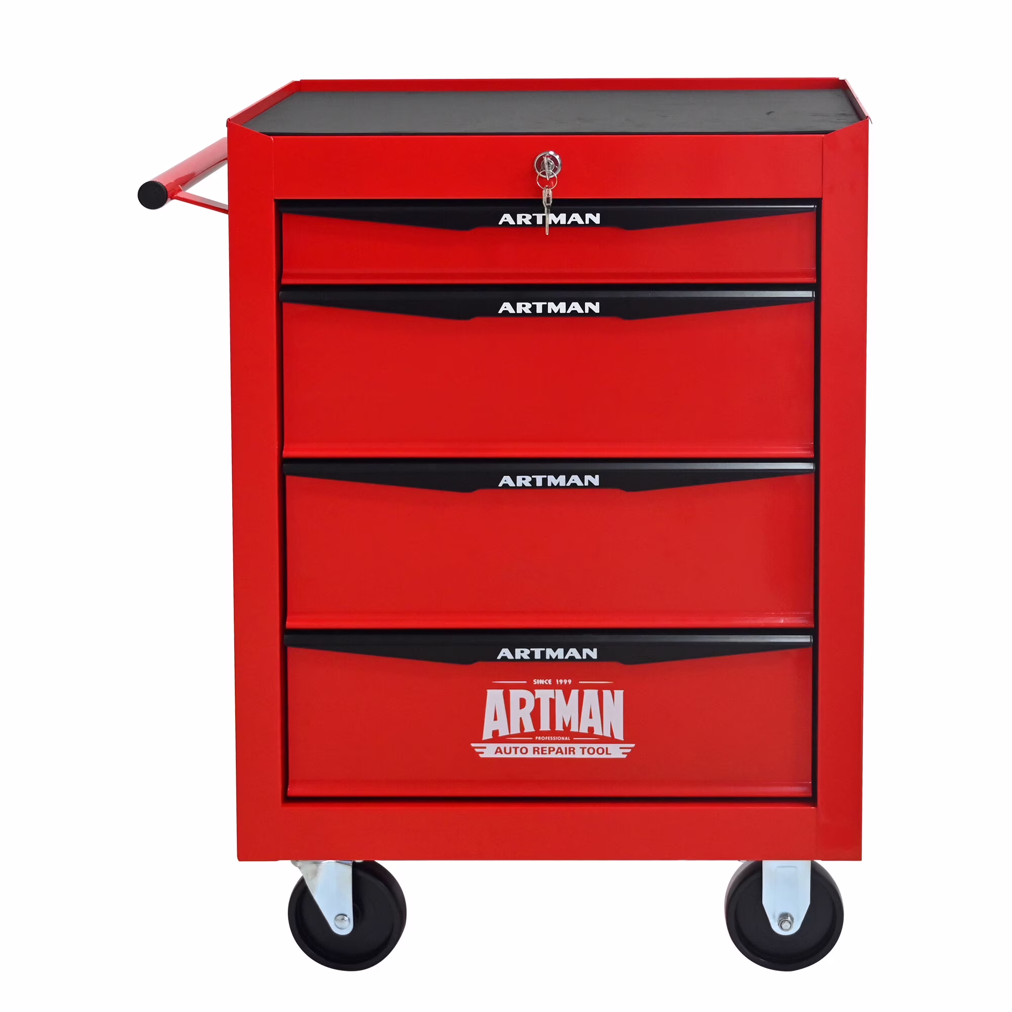 Tool Cabinets 4 Drawers Multifunctional Tool Cart with Wheels,Metal Rolling Tool Cart Storage for Garage Workshop Warehouse Repair Shop--With Stainless Steel Roof- Red&Black,Garage Tool Cabinets
