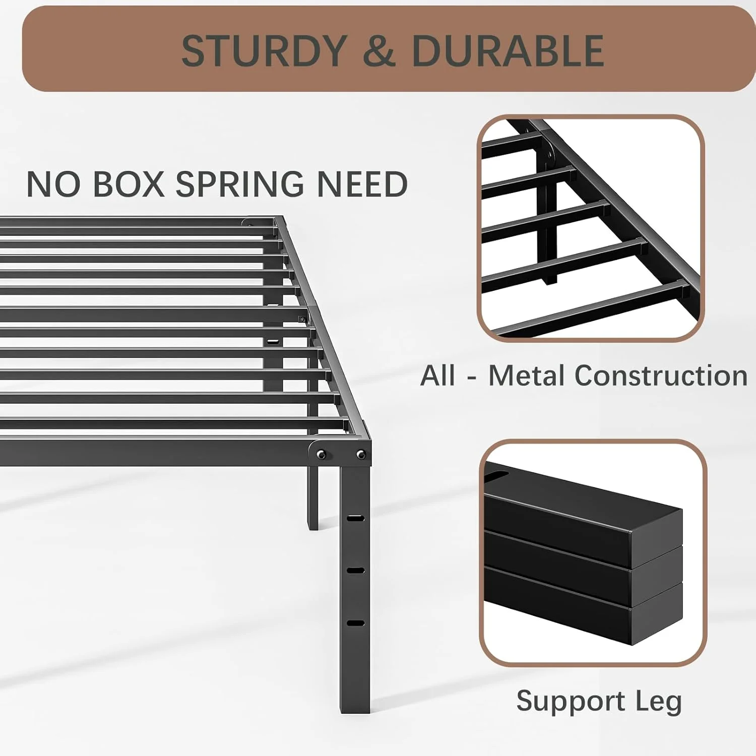 20 Inch King Bed Frame No Box Spring Needed, Heavy Duty Tall Metal Platform with Large Storage Space, Easy Assembly Strong Bearing Capacity, Noise Free