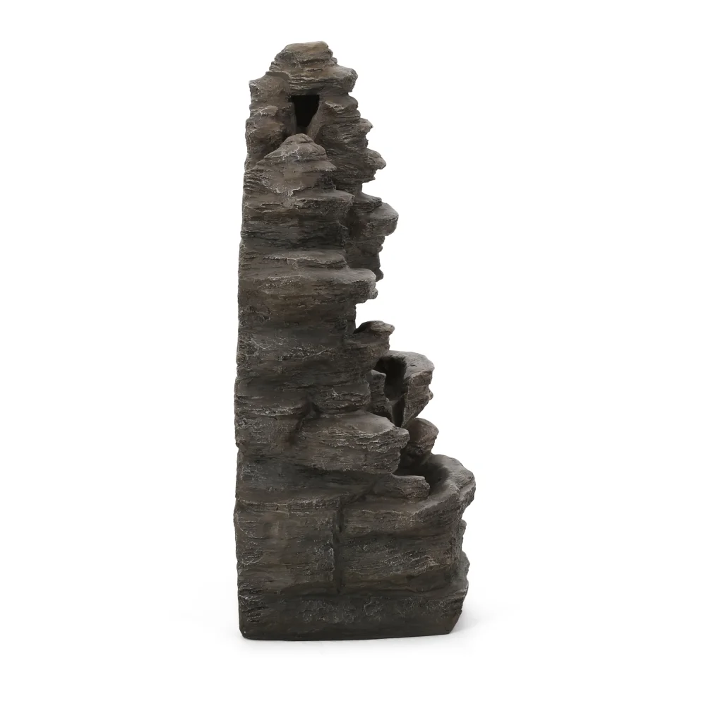 Holaki 23.5" H Outdoor Fountain,4-Tire Waterfall Flow Floor Fountain with LED Light for Patio,Gadern,Backyard,Art Home Decoration,Light Brown