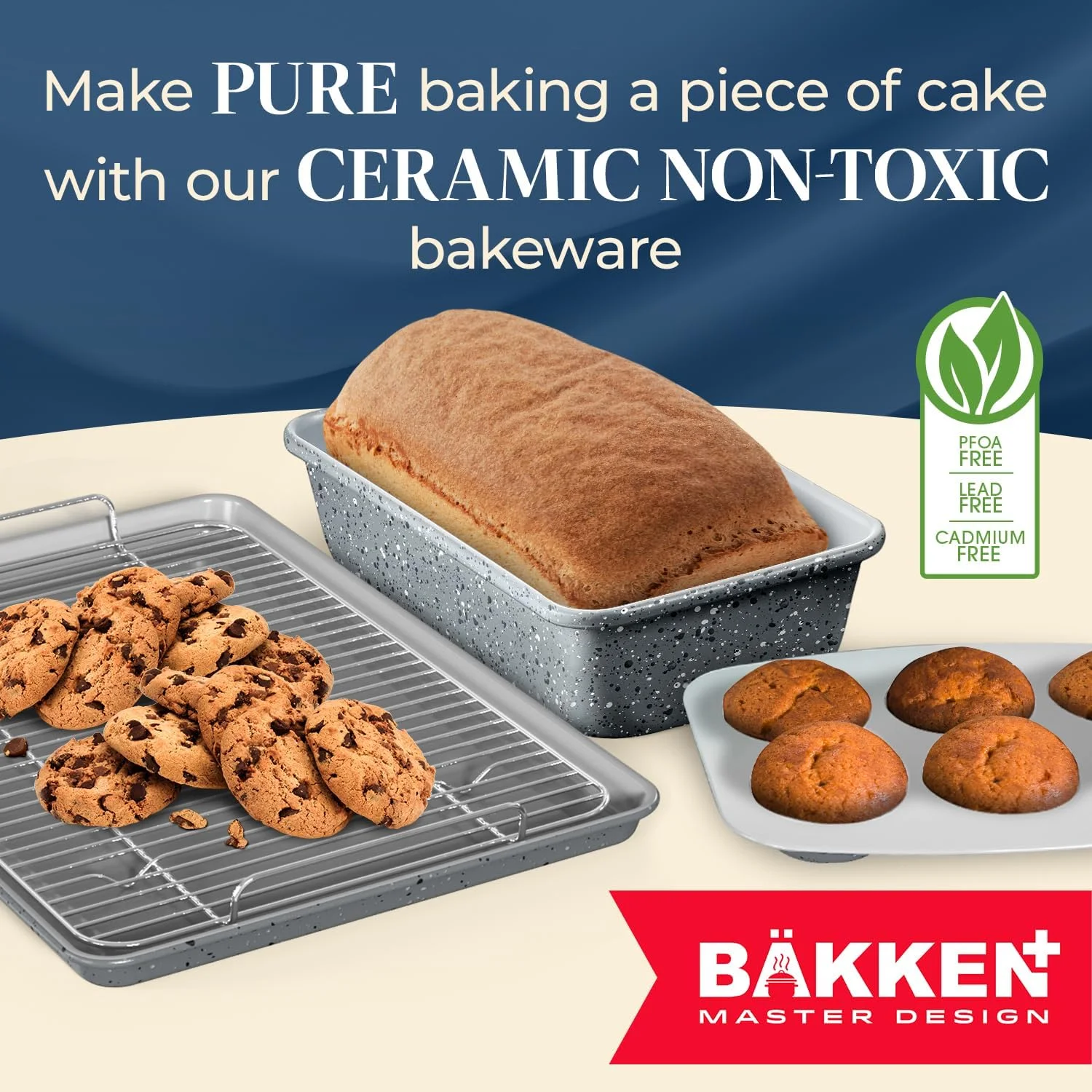 8-Piece Stackable Bakeware Set - Aluminized Steel with Ceramic Non-Stick Coating, Healthy Baking, Ergonomic Handles, Cooling Rack, Non-Toxic, Oven-Safe, Durable Quality