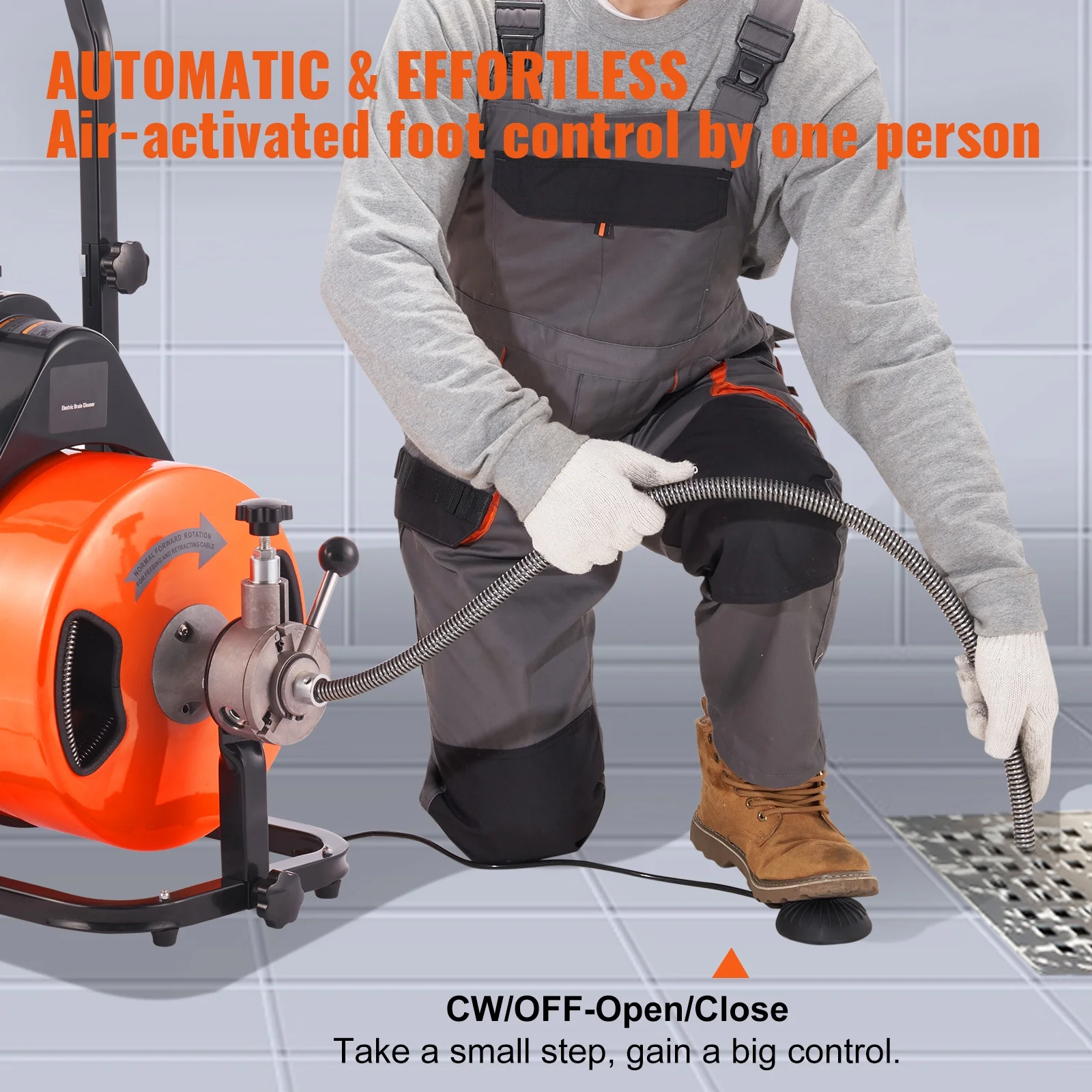 BENTISM Drain Cleaning Machine 75 ft x 3/8 in Electric Drain Auger Drain Cleaner Machine Auto Feed
