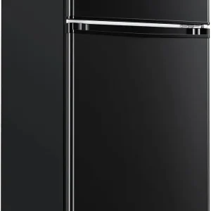 Upstreman 4.0 Cu.Ft Mini Fridge with Freezer – Double Door Compact Refrigerator for Dorm, Office, Bedroom – Adjustable Thermostat, Black (BR401)