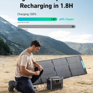 Portable Power Station 1800W (2400W Peak) Solar Generator 58 Minutes to Fully Charge