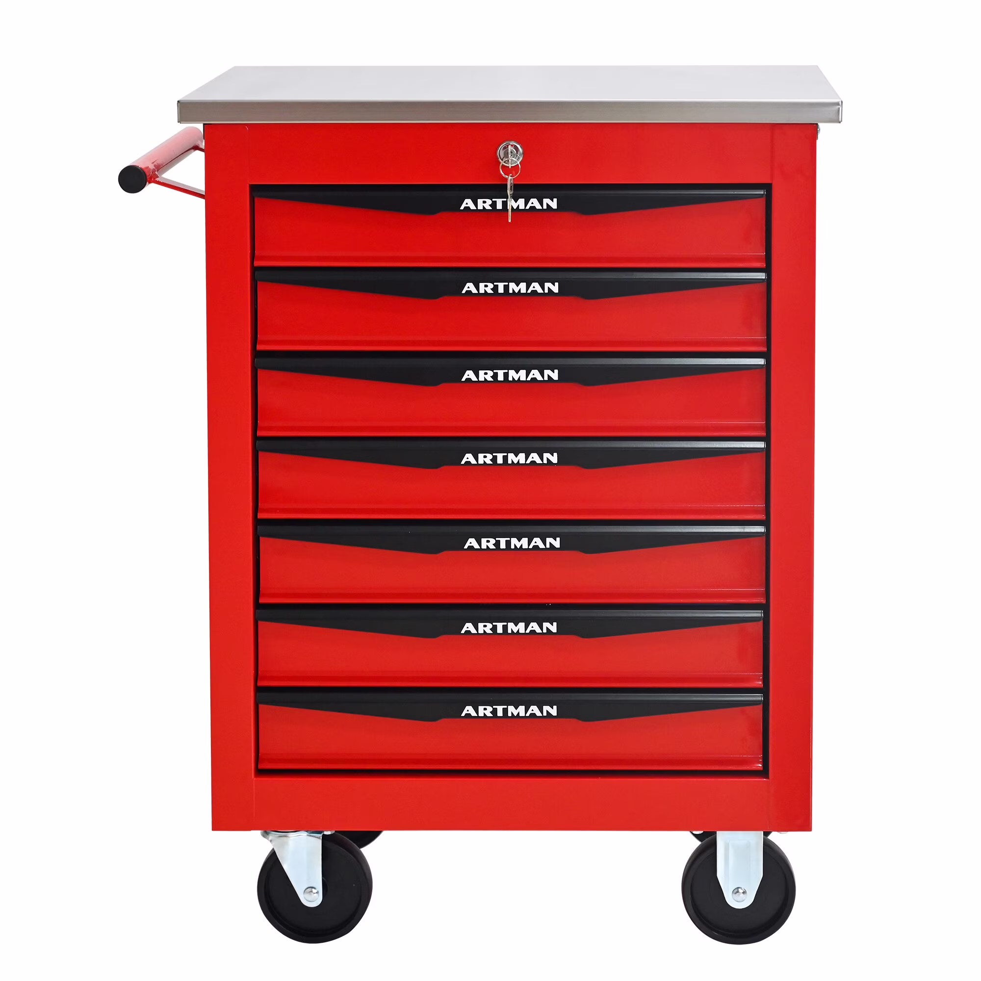 Tool Cabinets 4 Drawers Multifunctional Tool Cart with Wheels,Metal Rolling Tool Cart Storage for Garage Workshop Warehouse Repair Shop--With Stainless Steel Roof- Red&Black,Garage Tool Cabinets