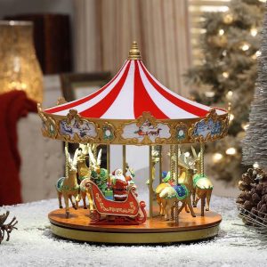 World's Fair Ferris Wheel Musical Animation Indoor Christmas Decor, 15", Gold & Very Merry Carousel Musical Animation Indoor Christmas Decor, 12", Red
