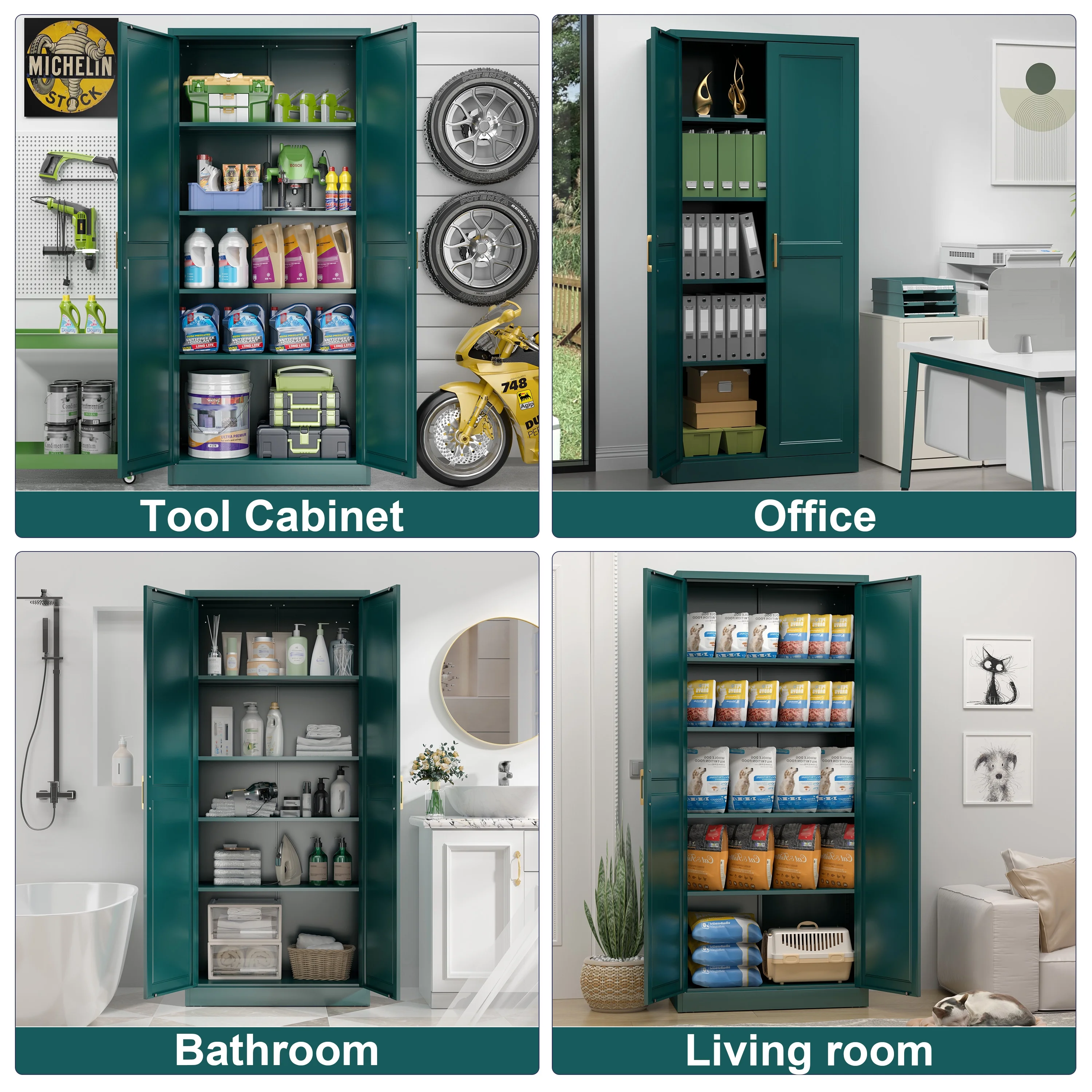 Polup White 75" H Modern Kitchen Storage Cabinet with Doors and Adjustable Shelves