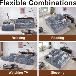Cloud Sectional Couch with L-Shape Chaise Modern Modular Sofa Deep Seat Built-in Cup Holder