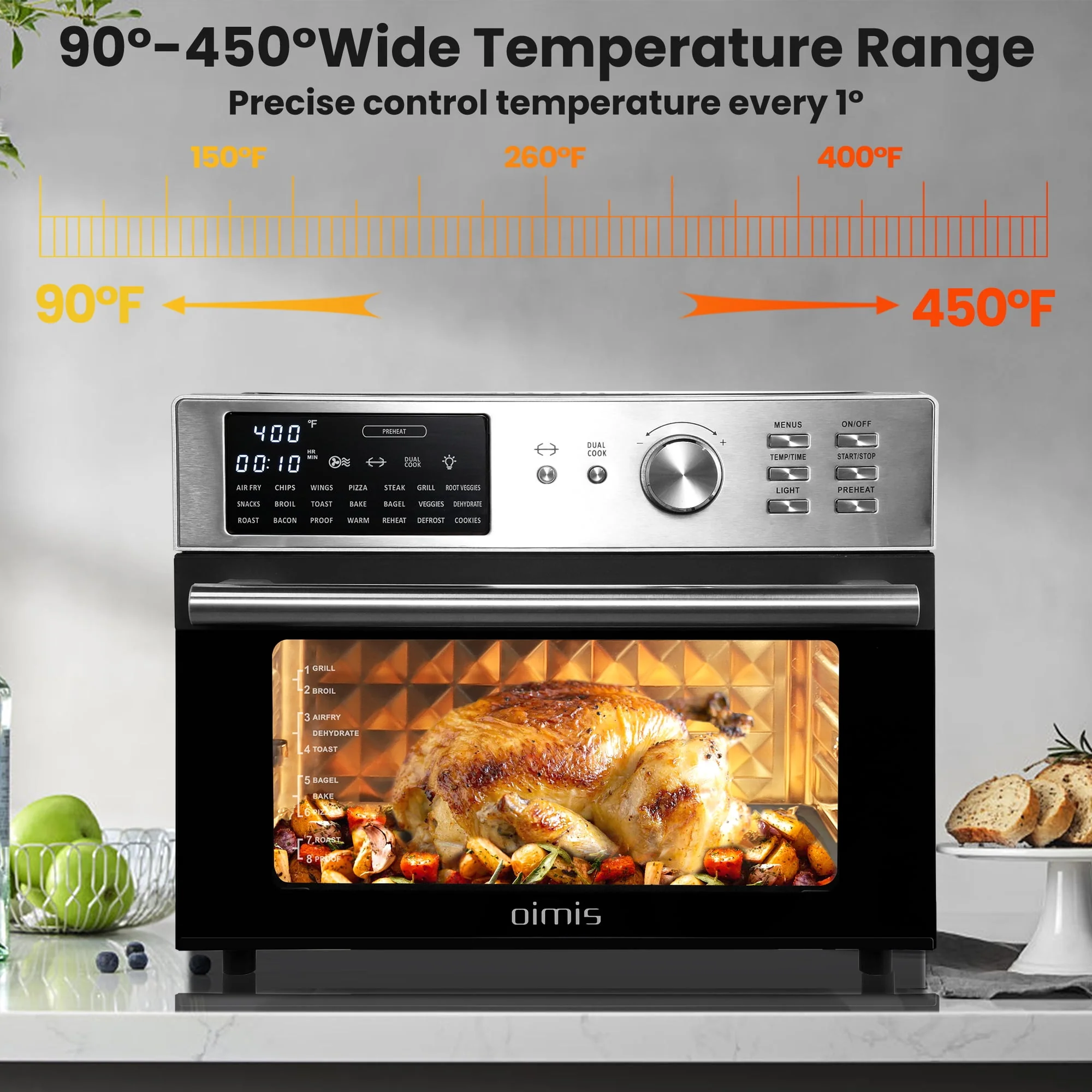 ?????????? Air Fryer Toaster Ovens, 32QT Extra Large 21 in 1 Smart 30L Convection Oven Countertop, with Oven Air Rotisserie and Dehydrator,1800W in Stainless Steel, Silver