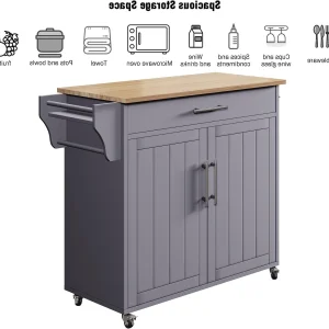 Soscana Kitchen Island Storage,Rolling Kitchen Island with Wheels,Kitchen Cart with Storage Rack & Drawer,Solid Wood Countertop,Kitchen Kitchenware Storage Rack Operation Console,White