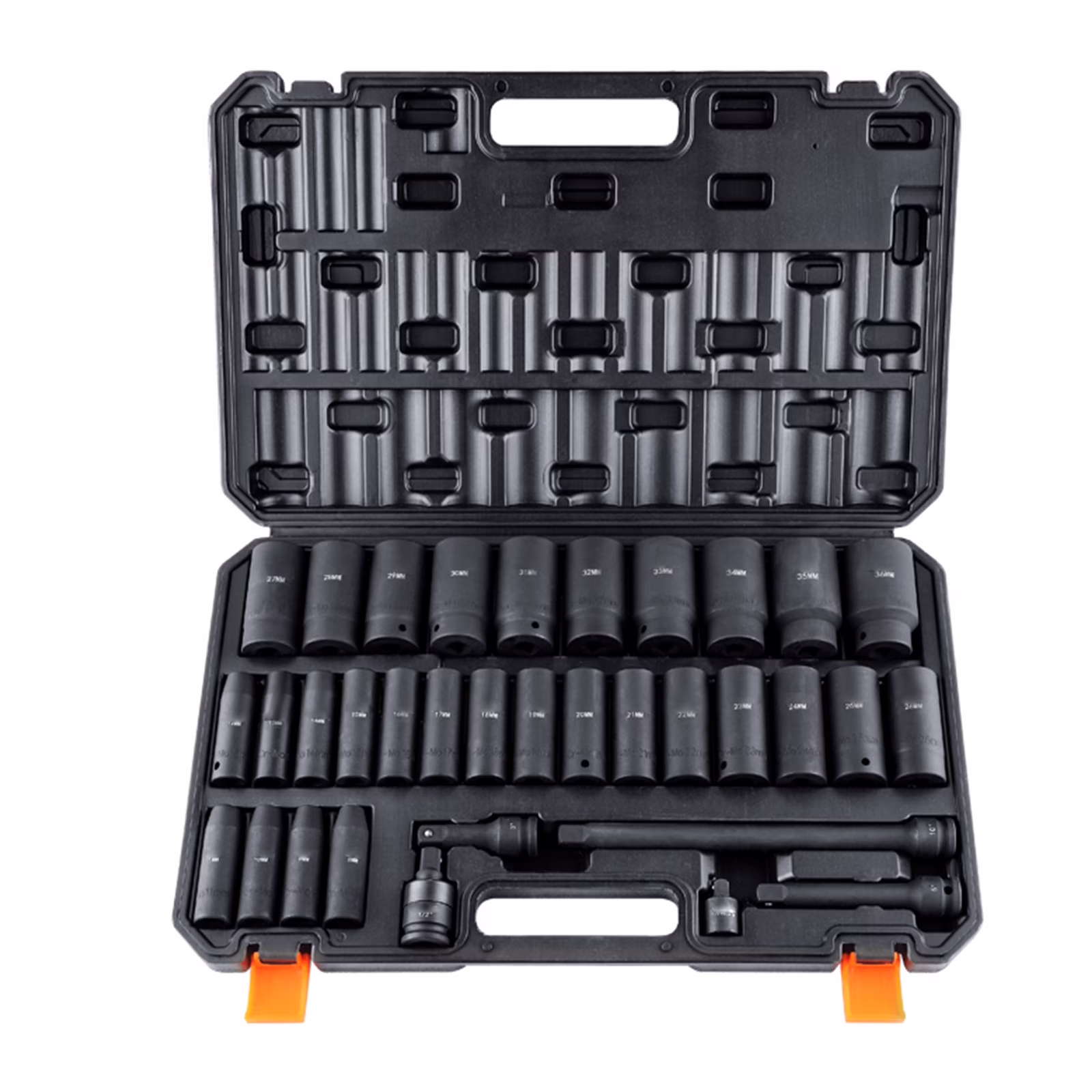 BENTISM 1/2" Drive Impact Socket Set, 34 Piece Socket Set Metric 8-36mm, 6 Point Cr-MO Alloy Steel for Auto Repair, Includes Adapters & Ratchet Handle & Storage Case