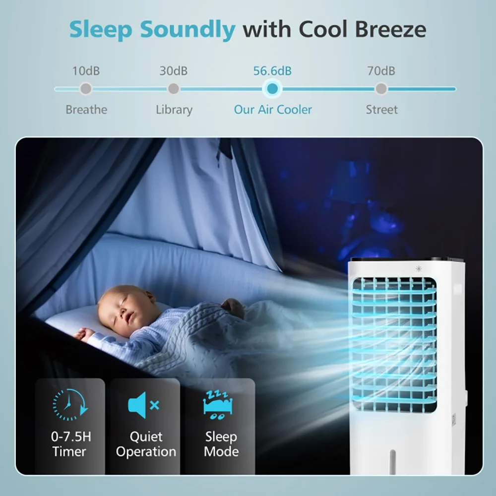 GVN Air Conditioners, Air Cooler, 4-in-1 Evaporative Air Cooler with 12L Water Tank and 4 Ice Boxes-White