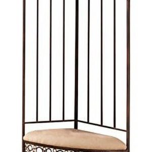 Kings Brand Furniture Brushed Copper Metal Corner Entryway Hallway Storage Bench with Coat Rack
