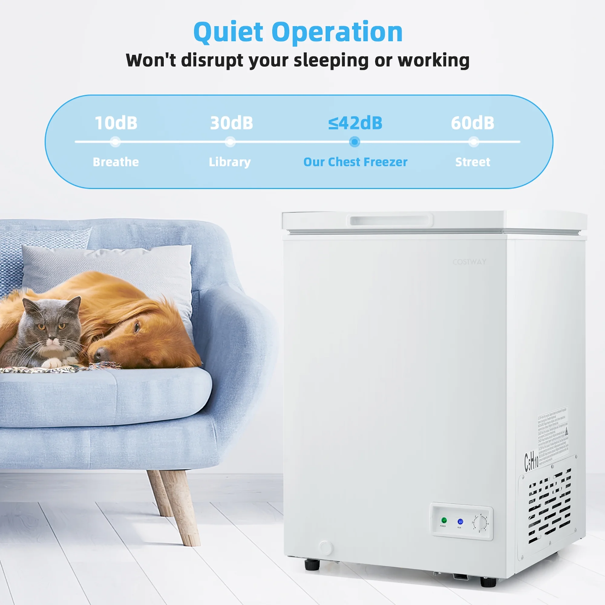 Costway 3.5 Cubic Feet Removable Storage Basket Chest Freezer