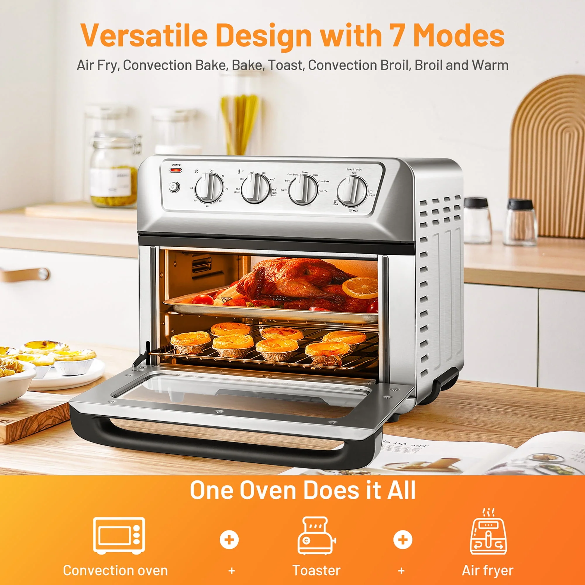 Costway 21.5QT Air Fryer Toaster Oven 1800W Countertop Convection Oven w/ Recipe
