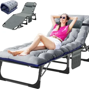 Slsy Folding Lounge Chair, 5-Position Adjustable Outdoor Reclining Chair, Folding Sleeping Bed Cot, Folding Chaise Lounge Chair for Pool Beach Patio Sunbathing