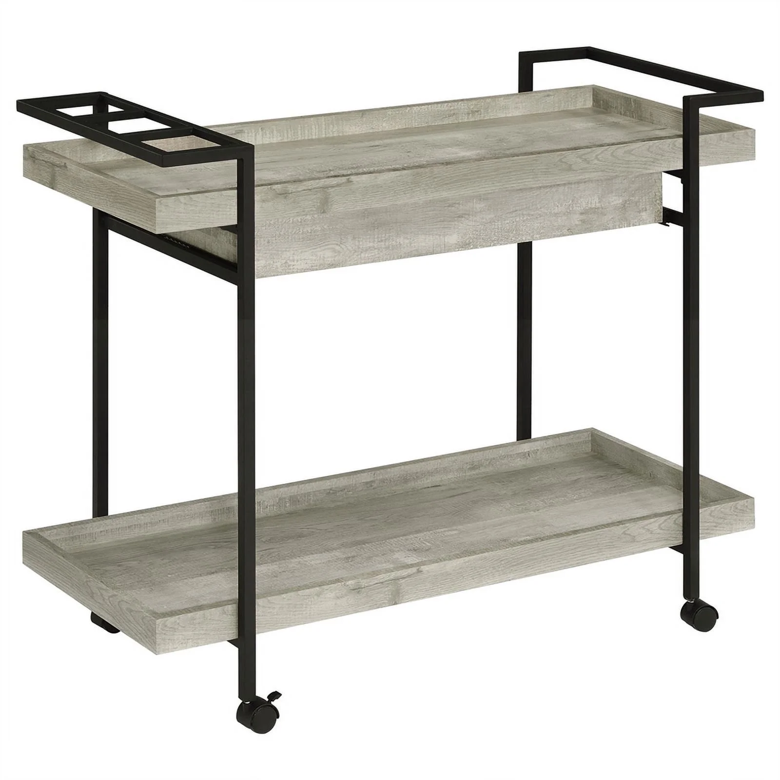 Kinney 2-tier Bar Cart with Storage Drawer White High Gloss and Chrome