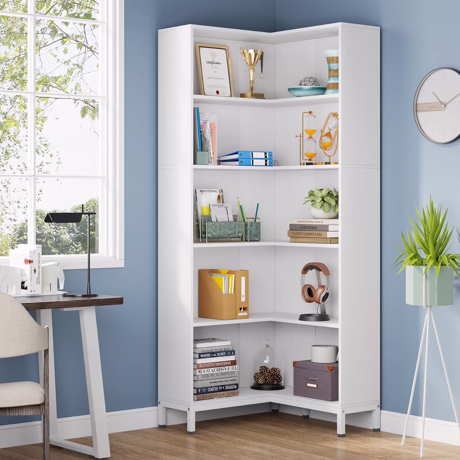 Tribesigns 71" L-Shaped Bookcase, 6-Tier Corner Bookshelf, Industrial Storage Display Rack, Grey