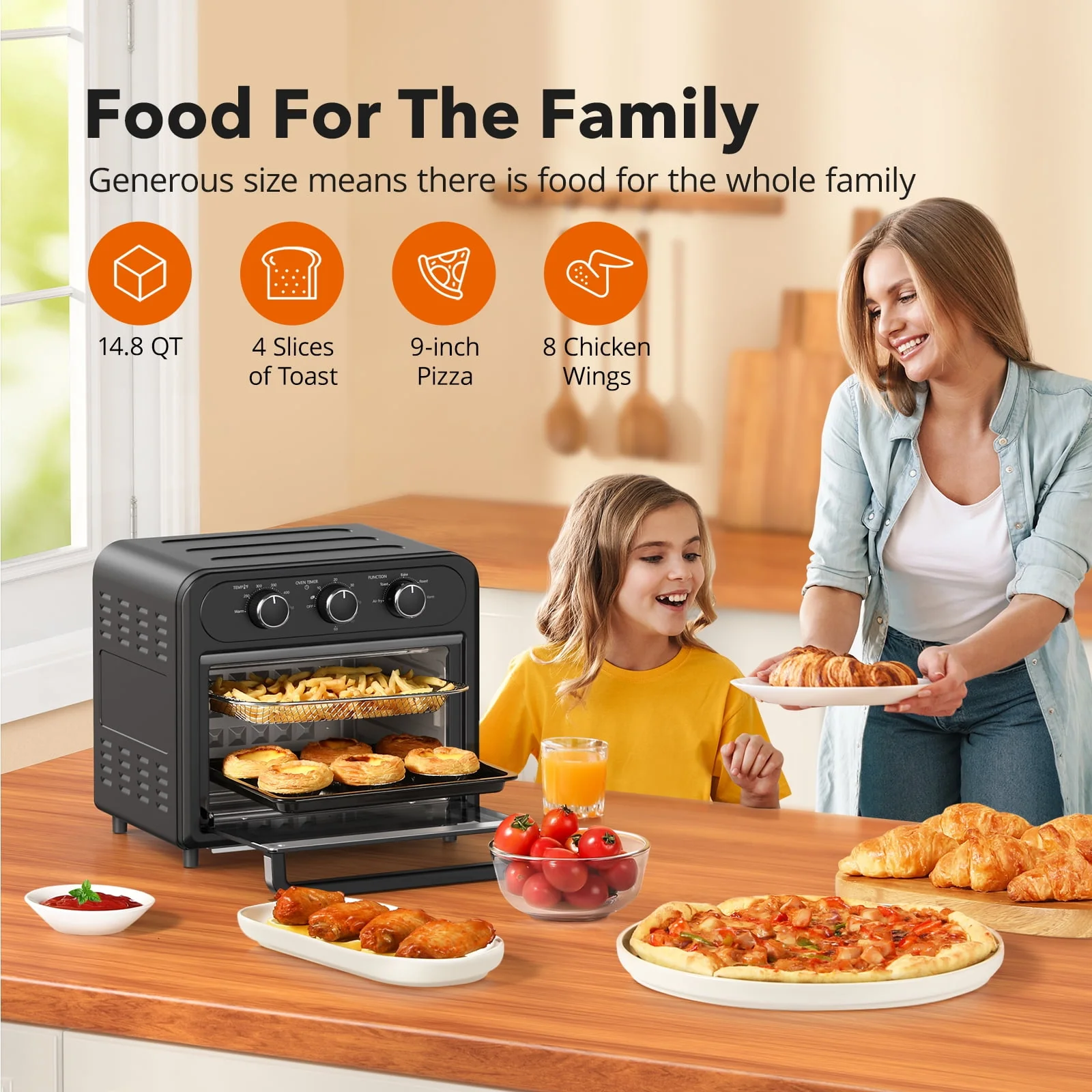 TaoTronics Air Fryer | 1700W 14.8 Quart | 9 in 1 Air Fryer Oven | Oil-less Cooker with Rotisserie Shaft