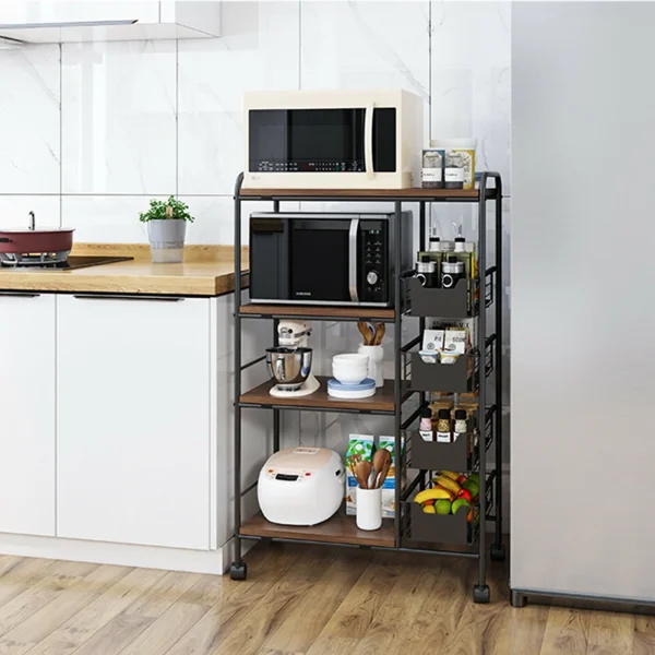 Aiqidi Kitchen Storage Shelf Microwave Metal Display Rack with Push-Pull Drawer Black 100 Pounds Load Capacity