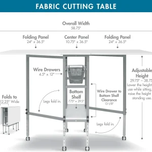 Sew Ready Hobby Cutting Table, 58.75"x36.5", White/Silver