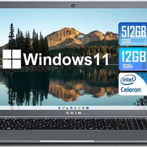 SGIN 15.6inch Laptop 12GB DDR4 512GB SSD Windows 11 with Intel Celeron N5095A Full HD 1920x1080
