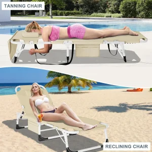 Slsy Folding Lounge Chair, 5-Position Adjustable Outdoor Reclining Chair, Folding Sleeping Bed Cot, Folding Chaise Lounge Chair for Pool Beach Patio Sunbathing