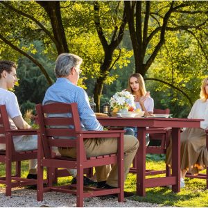 SERWALL 7-Piece Patio Table Set, Outdoor HDPE Dining Furniture with Umbrella Hole, All Weather Table and Chairs for Lawn, Garden, Poolside, Aruba