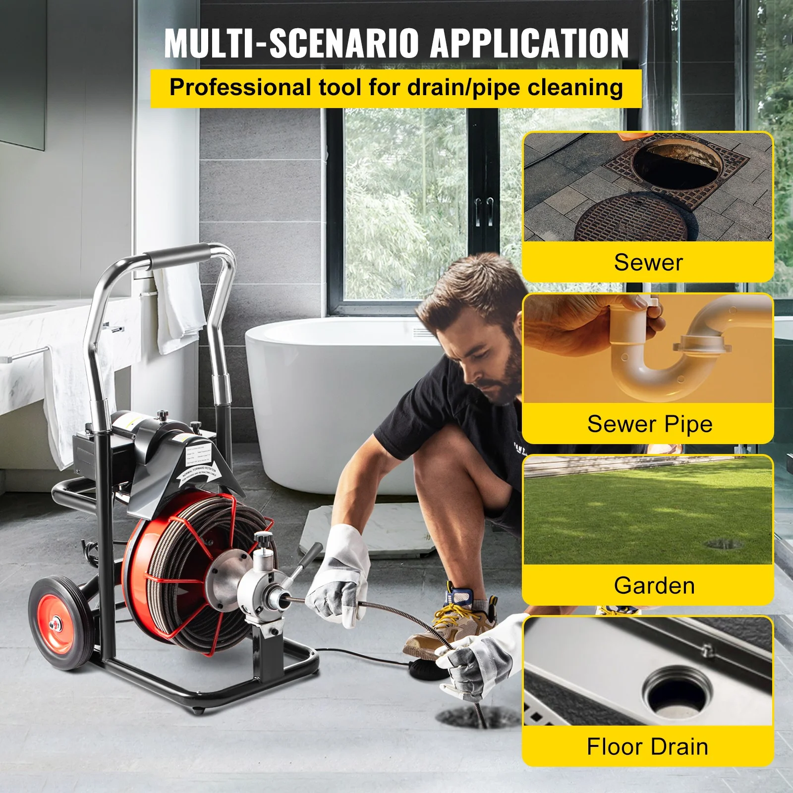 BENTISM Drain Cleaner Machine 100 ft x 1/2 in Drain Cleaning Machines 550W Electric Drain Auger 1700 r/min for 2" to 4" Pipes Electric Drain Snake Sewer Snake Drill