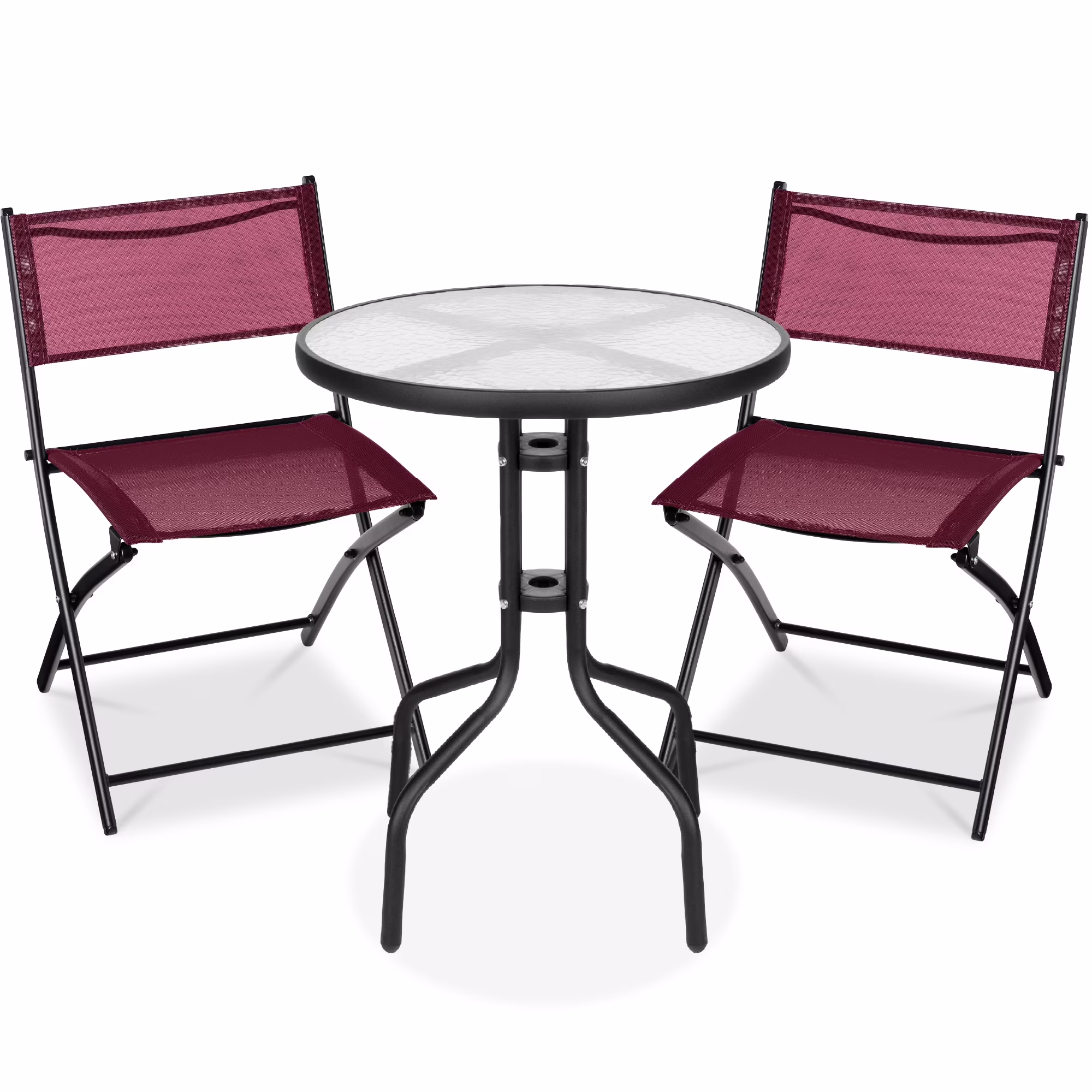 Best Choice Products 3-Piece Patio Bistro Dining Furniture Set w/ Glass Tabletop, Folding Chairs - Gray