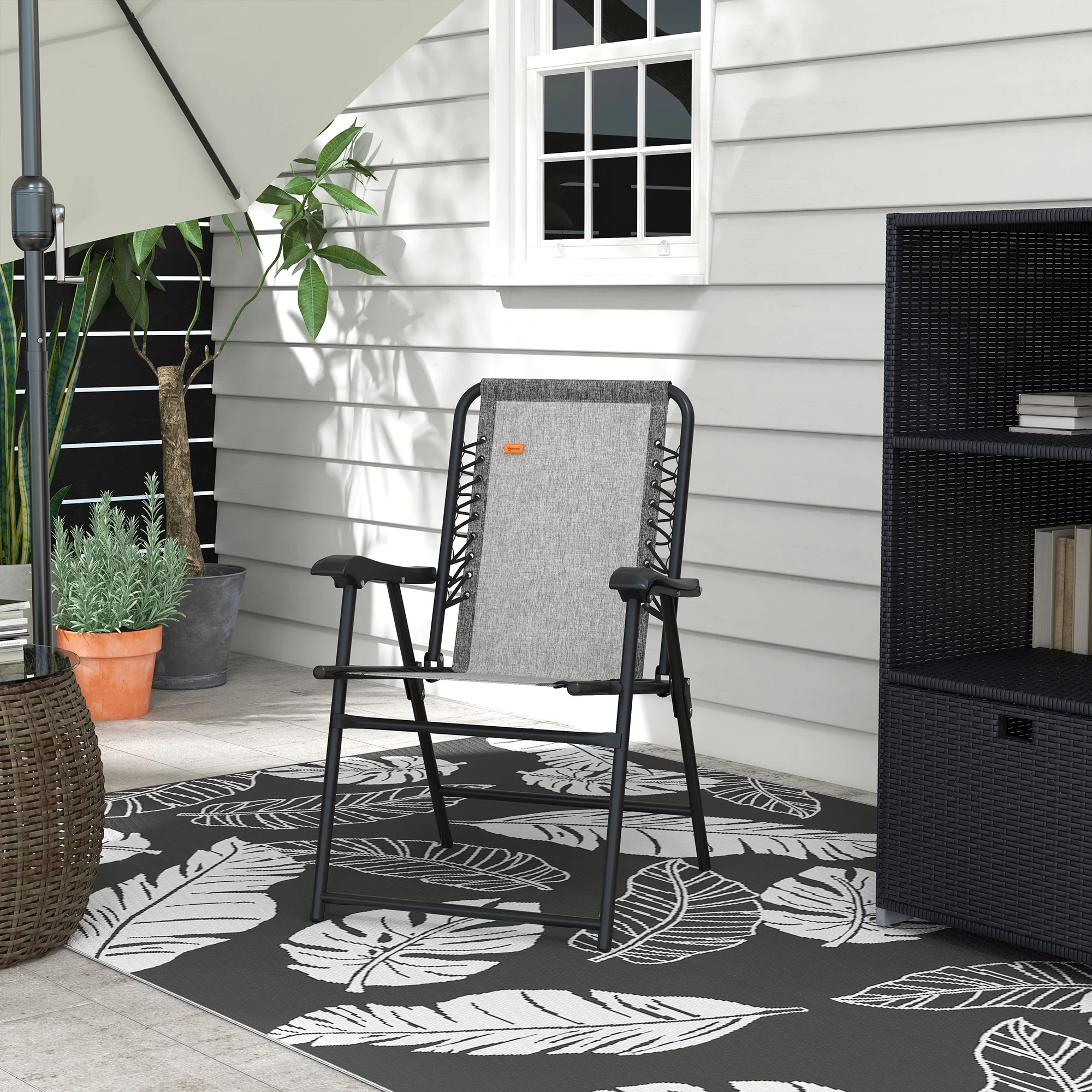 Outdoor Patio Folding Chair Portable Chair for Camping Lawn with Armrest Grey/Beige