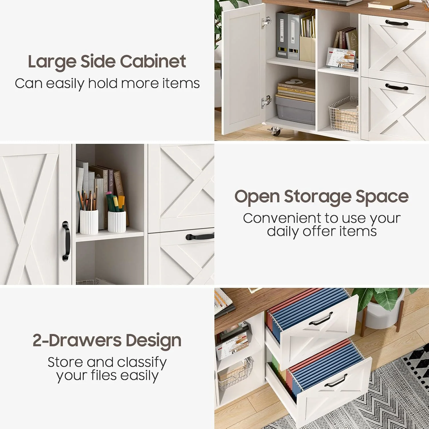 Vabches 2 Drawer Lateral File Cabinet,Mobile Wood office Cabinet for Home Office,Printer Stand with Open Storage Shelves.