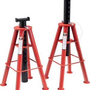 10-Ton Medium Height Pin Type Jack Stands, Pair, Red