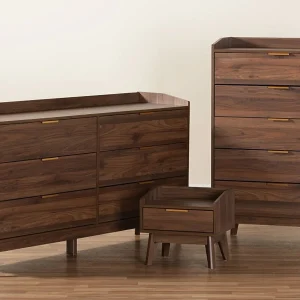 Baxton Studio Lena Mid-Century Modern Walnut Brown Finished Wood 3-Piece Storage Set