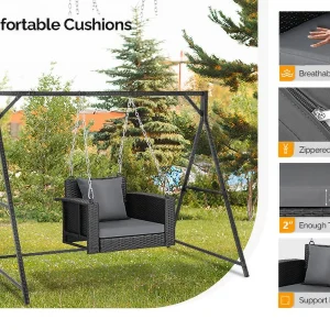 Zimtown Patio Rattn Wicker Swing, Outdoor Bench w/ Blue Cushion, Outdoor Seat Garden Swing for 2 Person