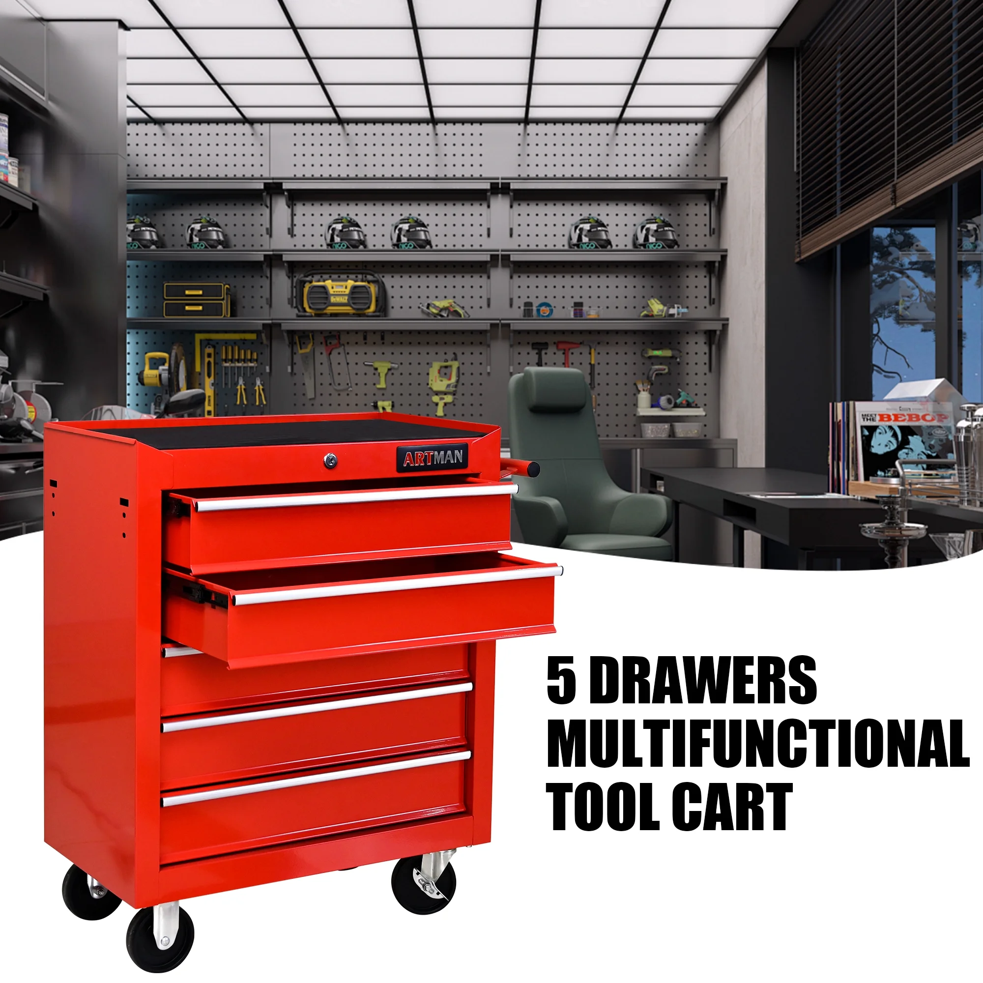 ARTMAN 5 Drawer Rolling Tool Chest, Tool Storage Cabinet with Wheels and Drawers for Garage Warehouse