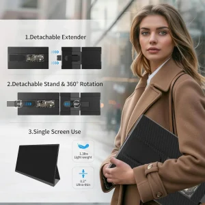 Laptop Screen Extender - 15.6" FHD 1080P Portable Monitor for Laptop, Detachable & Plug and Play Dual Laptop Monitor Extender for 13"-17.3" Laptops, Compatible with Wins/Mac/Android/Chrome