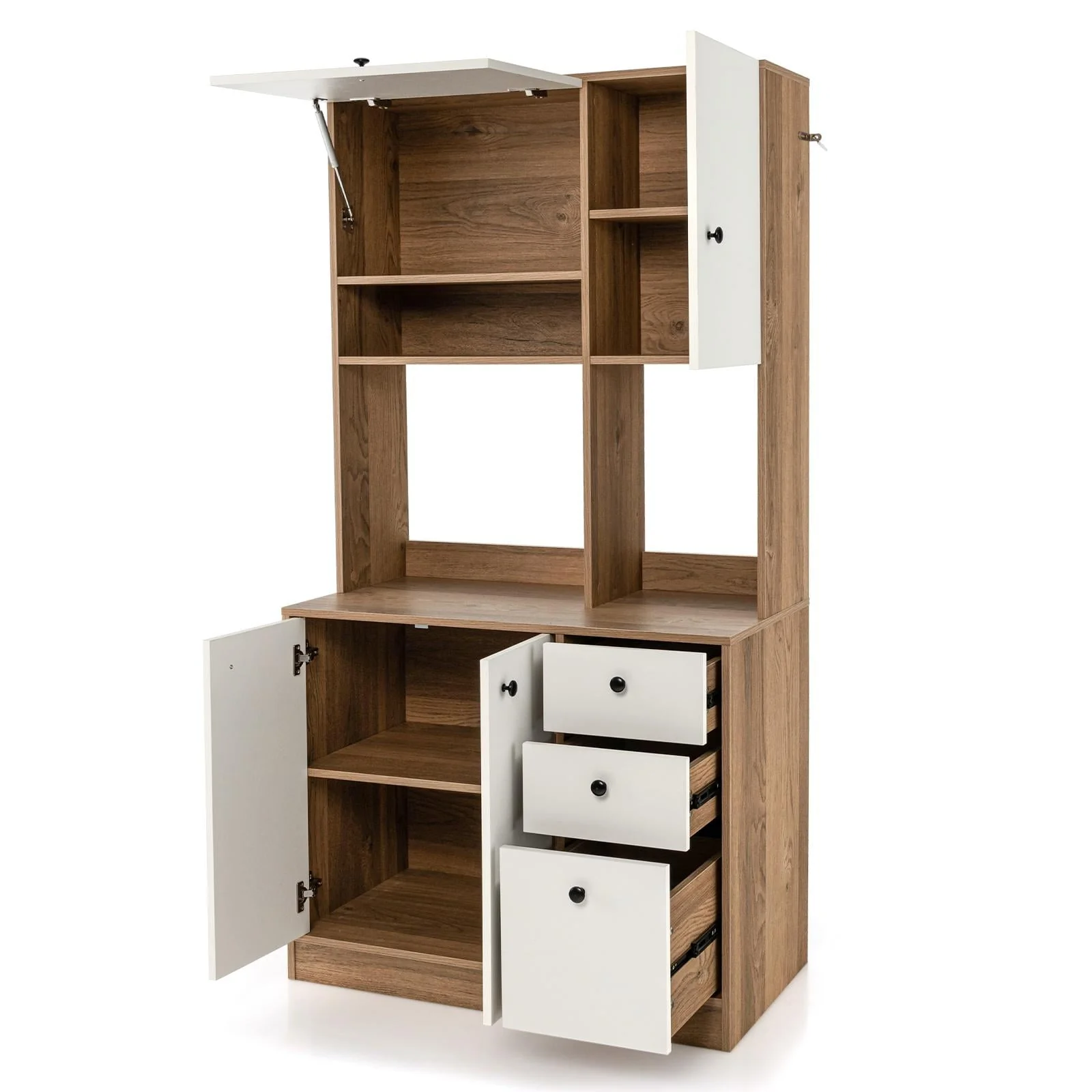 Giantex Microwave Stand Cabinet, Freestanding Kitchen Storage Pantry, Natural