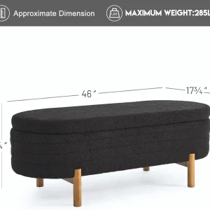 Furniliving Modern Storage Ottoman Bench, Sherpa Ottoman End of Bed Bench with Solid Wood Legs Upholstered Ottoman Benches with Storage Indoor Bench for Living Room with Rolled Arm, Entryway, White