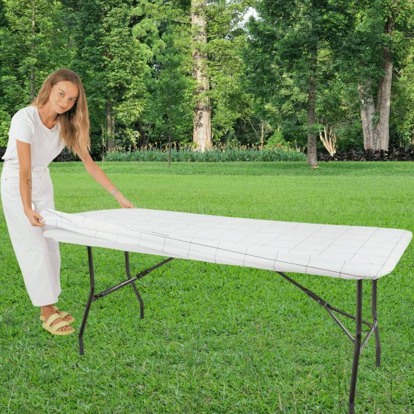 moty Tablecloth for Folding Table -Fitted Rectangular Table Cloth Plastic Vinyl Backed with Elastic Rim- for Christmas|Parties, Picni