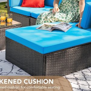 Devoko 5 Pieces Patio Furniture Sets All Weather Outdoor Sectional Patio Sofa Manual Weaving Wicker Rattan Patio Seating Sofas with Cushion and Glass Table(Beige)